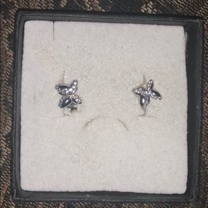 Real white gold butterfly stud earrings